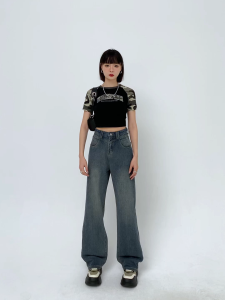 Highwaist jeans baggy ready stok Jeans Wanita Model Cutbray Highwaist Blue Retro Stretchy Material