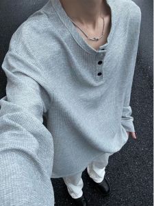 Leonbinno Mens Hoodie Spring Autumn Loose Long Sleeve Base Shirt T-Shirt Casual Comfortable Youth Trend round Neck Sweatshirt