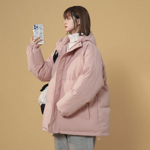 Minette Winter Thickened Large Size Cotton Jacket Womens Hooded down Cotton Padded Coat Sweet Style School Trend Zipper Closure