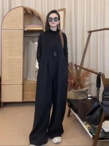 Fashionable Casual Pants Womens Loose Wide Leg Pants Folded Design Slimming One-Piece Clothes Street Style High Waist Long Pants