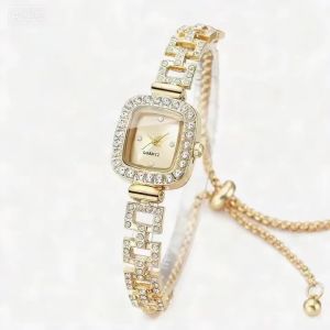 Đồng Hồ Đeo Tay Nữ Dây Đeo Kim Cương Giả Sang Trọng Thanh Lịch Đồng Hồ Đeo Tay Hình Vuông Reloj Mujer Thời Trang Quà Tặng Thông Thường (Không Có Hộp)
