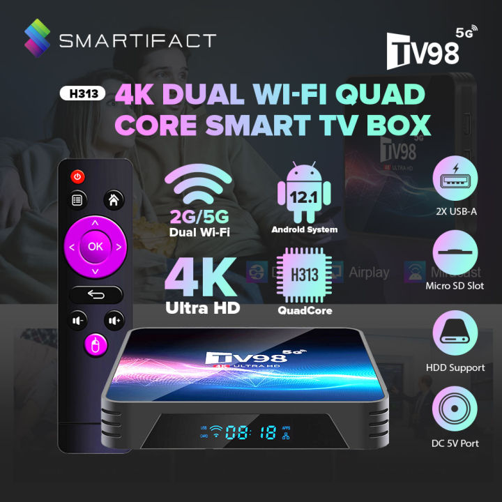 Smartifact MXQ Pro TV98 H313 Ultra HD 4K Smart TV Box Support 5G  Dual WiFi Android Smart TV BOX 8GB 16GB Quad Core Media Player Set 