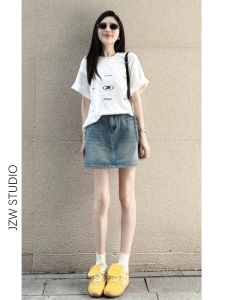 Váy Ngắn Chữ a Cạp Cao Phong Cách Retro Màu Xanh Lam Cho Nữ Mùa Hè Mới Có Lớp Lót Chống Hở Hang