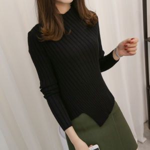 เสื้อสเวตเตอร์คอปกตั้งทรงเข้ารูปสีพื้นสำหรับผู้หญิง ฤดูใบไม้ร่วง/ฤดูหนาว เสื้อชั้นในสีแดง ทรงไม่สมมาตร แขนยาว ปกติ