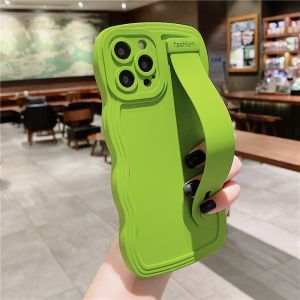 Simple Wave Pattern Phone Case for Apple 13 pro Max Iphone 12 Full Cover 11 Wrist Strap Stand XS Anti-Slip Liquid Silicone Protective Shell