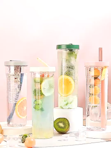 COD-1PC 700ML Large Capacity Korean Version of Simple Plastic Water Cup Folding Straw Filter Lemon Cup