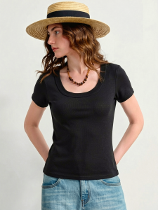 Basic House | Summer Casual Basic Black Cotton T-Shirt