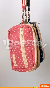 Dompet Kosmetik Polkadot Kanvas | Tempat Pensil Lucu | Dompet Koin Ukuran Besar