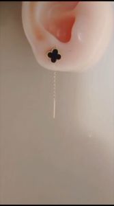 Terbaru Anting tindik tusuk titanium cantik dan simple anting clover hitam panjang