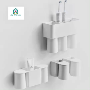 As Well As ชุดจัดเก็บถ้วยและแปรงสีฟันแบบแม่เหล็ก ติดผนังโดยไม่ต้องเจาะผนัง