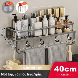 Giá Để Đồ Nhà Tắm Bằng Nhôm Màu Xám Gắn Tường Không Cần Khoan Để Đồ Vệ Sinh Dầu Gội & Phụ Kiện