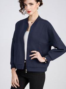 Spring 2025 Womens round Neck Short Straight Cut Baseball Jacket Slimming Commute Fashionable Versatile Pure Color Outerwear