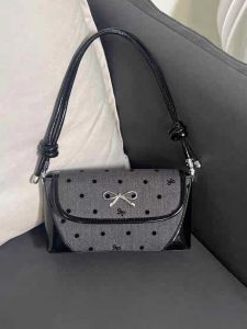 2025 New Butterfly Knot Polka Dot French Bread Underarm Bag Fashionable Commuter Single Shoulder Crossbody Bag