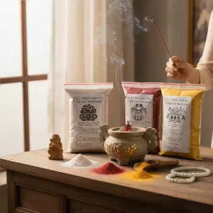 Set 3 Túi Cát 3 Màu Kim Sa Phong Thủy – Tài Lộc An Khang Bình An Cát Tường Chiêu Tài Chiêu Lộc