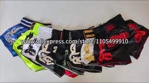 Black Red Muay Thai Shorts Satin Boxing Shorts Men Women Kids Embroidery MMA Martial Arts Kickboxing Cage Fight Training Pants
