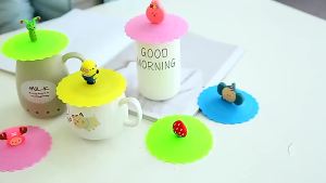 Cartoon Cup Lid TPE Universal Drinking Cup Lid Creative Thickened Glass Cup Dustproof Circular Mug Lid Sealed Cap Spoon Holder