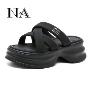 NA Thick Heel Sandals Womens Summer New Small Size Heightening Beach Casual Outdoor Wear Slip-On Shoes round Toe Synthetic Leather