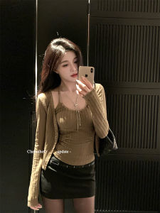 เสื้อคาร์ดิแกนคอวียาวสำหรับผู้หญิง ทรงสลิมฟิต ทรงเข้ารูป แขนยาว ผ้าโพลีเอสเตอร์ ฤดูใบไม้ร่วง 2025