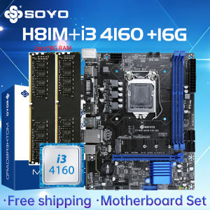 SOYO | SOYO H81 Motherboard Kit Suppor RAM DDR3 8G*2 i3 4160 CPU LGA 1150 Support I3 I5 I7 M.2 VGA HDMI-Compatible Gaming Mainboard