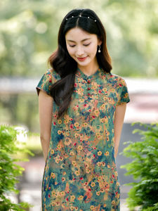 RONGJINSHENG | Summer Fashion Fit Artificial Silk Qipao Dress