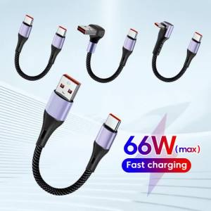 66W Short USB C Cable 90 Degree Elbow USB C To Type C Fast Charging Cable Power Bank Data Cord for iphone 15 16 Samsung Xiaomi