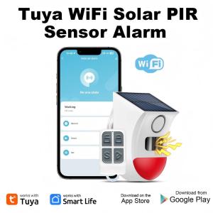 Tuya WiFi 2in1 Solar Motion Sensor Alarm 120dB Solar Siren Alarm Smart Life APP Remote Alert for Home Yard Garage gardens