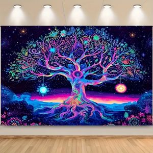 VIKAMA Printed Tapestry Tree of Life Bohemian Style Vibrant Psychedelic Living Room Decor Room Accents Home Decor