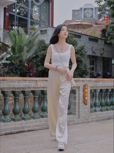 ซาตินผ้าไหมกางเกงตรง หลวมกางเกงเอวสูงผู้หญิง กางเกงขายาวแฟชั่น