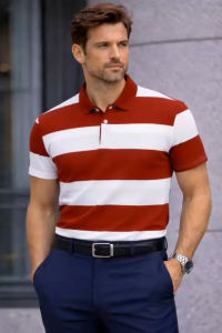 Men Casual Striped Polo Shirt Short Sleeve Size L-4XL