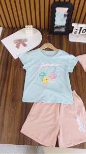 [Bộ BG  thun cộc tay 06 311] Bộ đồ cộc tay bé gái Bigfox Miss Meow size đại mặc nhà mùa hè vải cotton cho trẻ em 3-11 tuổi 35kg