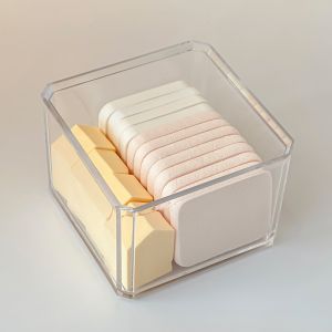 Transparent Acrylic Makeup Cotton Storage Box Cosmetic Egg Cotton Swab Holder Desktop Organizer for Dormitory Women