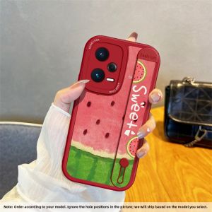 NAZHIMING | Summer Watermelon Style Xiaomi Redmi Note Phone Case Strap Stand All-Around Protective Soft Silicone