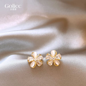 Golden Flower Zircon Earrings Elegant Small Fashionable New 2025 Luxury Feel Autumn Winter Womens Ear Jewelry Accessories