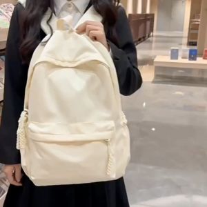 Cặp sách học sinh màu trơn Balo đi học đi chơi phối khóa kéo dây thừng thời trang Hàn Quốc cỡ lớn độc đáo giá rẻ