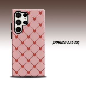 pink heart diamond grid For Samsung Galaxy S26 S25 S24 A56 A36 Dual Layer Luxury Fashion Full Lens Protective Case