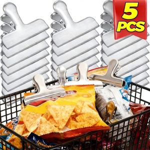 5Pcs Heavy Duty Stainless Steel Bag Clips / Snack Sealing Pocket Clamps School Office Paper File Metal Clamps / Air Tight Seal Grip Clips / Food Sealing Bag Clips