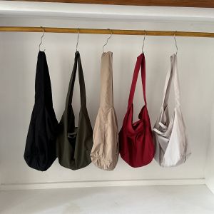 Retro Style Wide Strap Red Handbag Simple Pure Color Back to School Student Class Shoulder Bag Crossbody Bag Soft Nylon Material