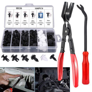 100pcs Car Clip Car Fastener Car Bumper Clips Rivet Door Panel Retainer Trim Kit Car Push Pin Rivet Klip Kereta Fastening Screwdriver Pliers