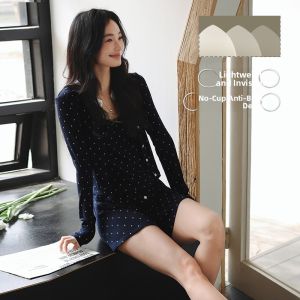 miiow | Ice Silk Sleepwear Womens Strapless Bra Included Summer Short Pants Three-piece Set Wearable Outdoor Home Clothes Cat Person