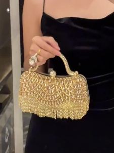 Túi Xách Cầm Tay Đính Kim Sa Tua Rua Vàng Dành Cho Nữ Thời Trang Đính Đá Pha Lê Dành Cho Đám Cưới Tiệc Tùng Quà Tặng Độc Đáo