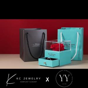 YY Box Soap Flower Rose Jewellery Gift Box + Paper Bag + Gift Card Necklace Pendant Earring Ring Bracelet Jewelry Box Valentines Day