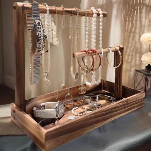 Solid Wood Jewelry Box Bracelet Storage Case Table Display Stand Watch Holder Home Use for Earrings Necklaces Rings