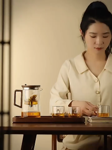 【Local Shipping】Water Separation Inner Container Teapot One Click Magnetic Switch Tea Separation Filtration Glass Tea Pot Wood Handle Tea