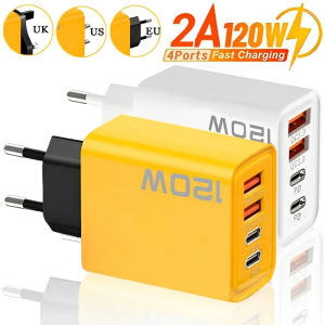 Hot Sale🔥 PD120W 4 Ports USB C Charger Quick Charge 3.0 Type C USB Phone Chargers Fast Charging Adapter for Samsung IPhone Xiaomi Huawei