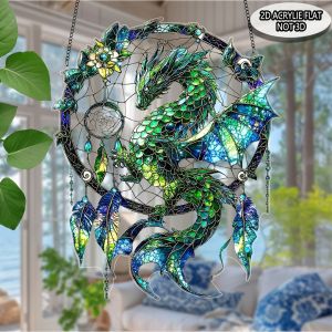 2D Green/Red Fantasy Dragon Acrylic Dream Catcher Light Catcher for Window And Door Home Decor Auspicious Gift Sunlight Catcher