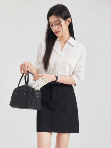 French Elegant Thin Professional Womens Short Sleeve Shirt White