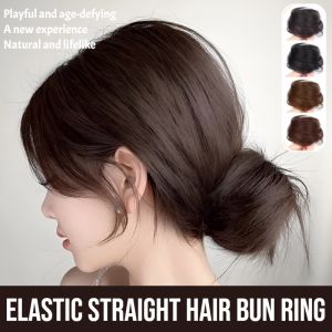 Elastic Straight Hair Bun Ring High Elasticity Fluffy Artificial Hair Bun Hair Accessories Elastic Flower Bud Wig Hair Circle