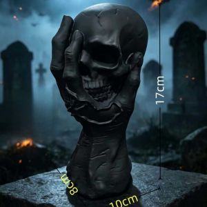 Gothic Skeleton Hand Cover Skull Resin Figurine Halloween Horror Desktop Statue Home Party Decorative Ornament Craft