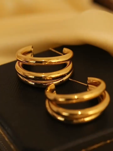 SIGVARD Anting Korea Style Elegan 3 Lapis Gantung Lingkaran Geometris Aksesoris Fashion Wanita ANT05