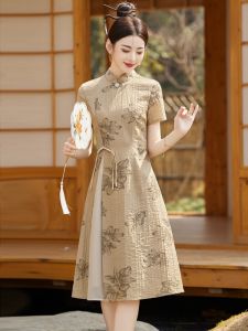 New Chinese Style Cheongsam Dress Womens Summer 2025 Elegant Small Size Hangzhou High End Skirt Soft Polyester Fiber A-Line Dress